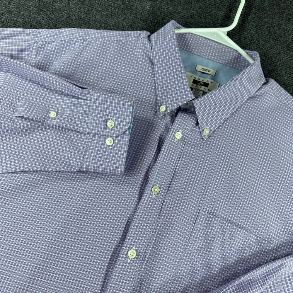 Joseph Abboud Button Down Shirt Mens XXL 2XL Purple Micro Check Non-Iron Cotton
